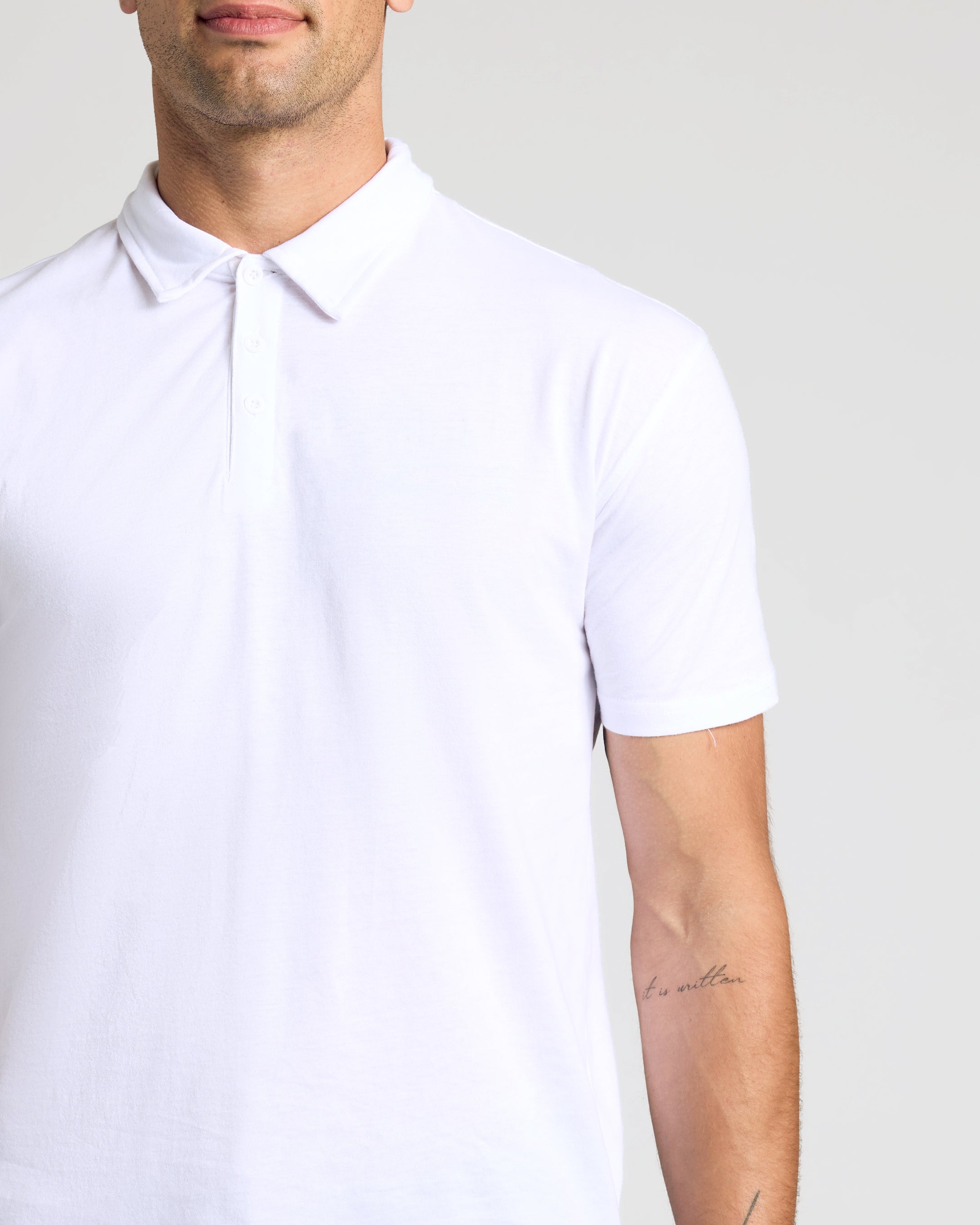 White Short Sleeve Polo-VibeCloset