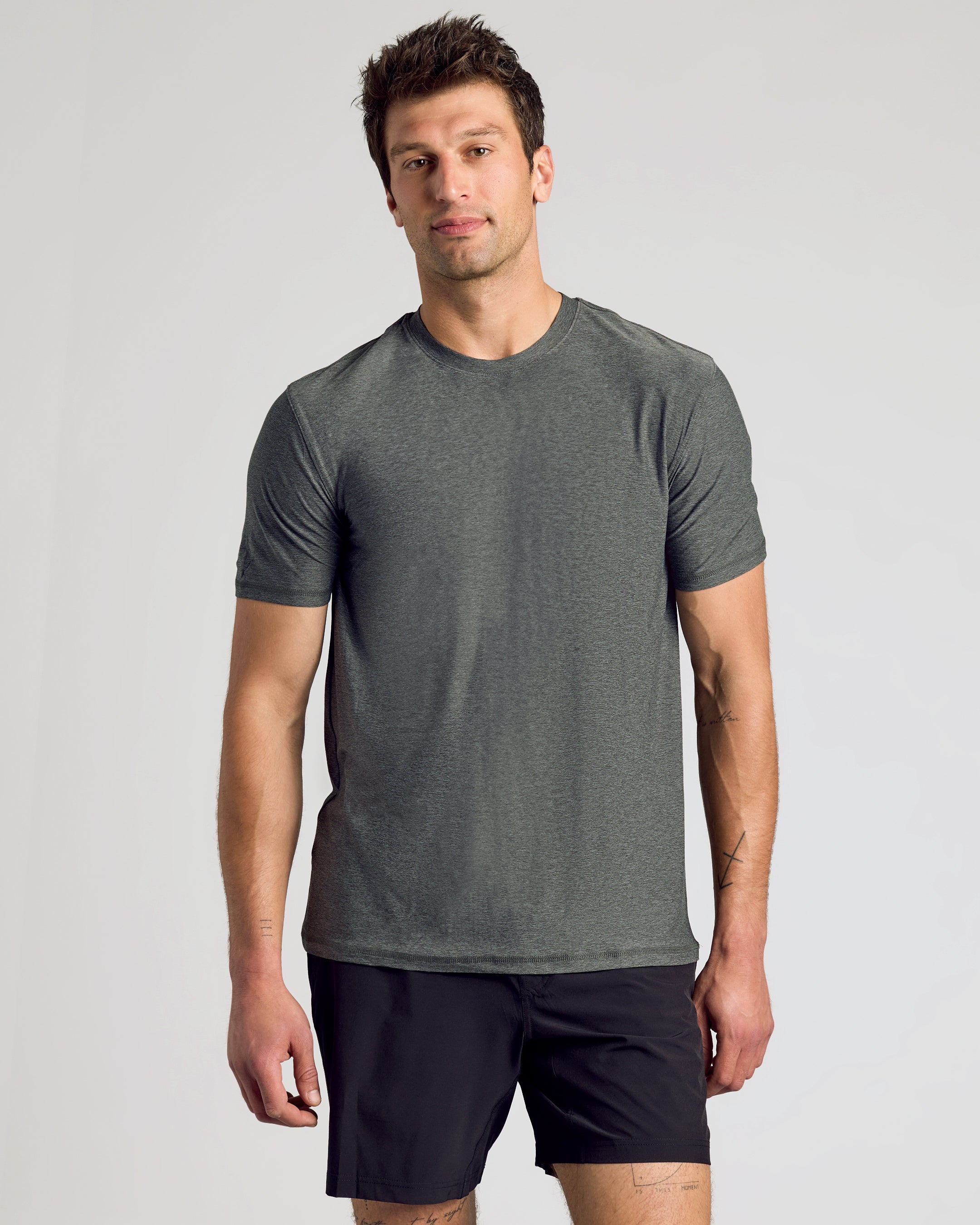 Charcoal Heather Gray Active Crew Neck Tee-VibeCloset
