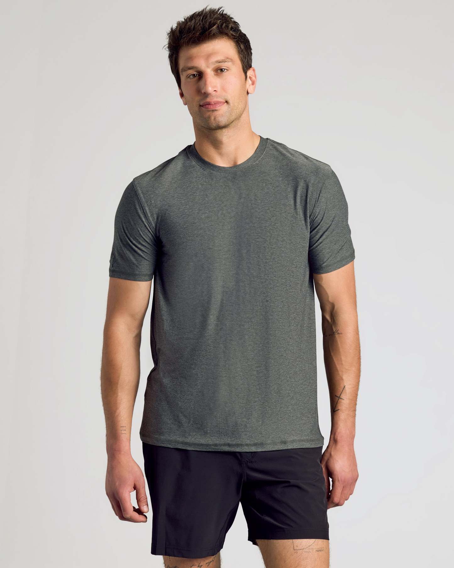 Charcoal Heather Gray Active Crew Neck Tee-VibeCloset