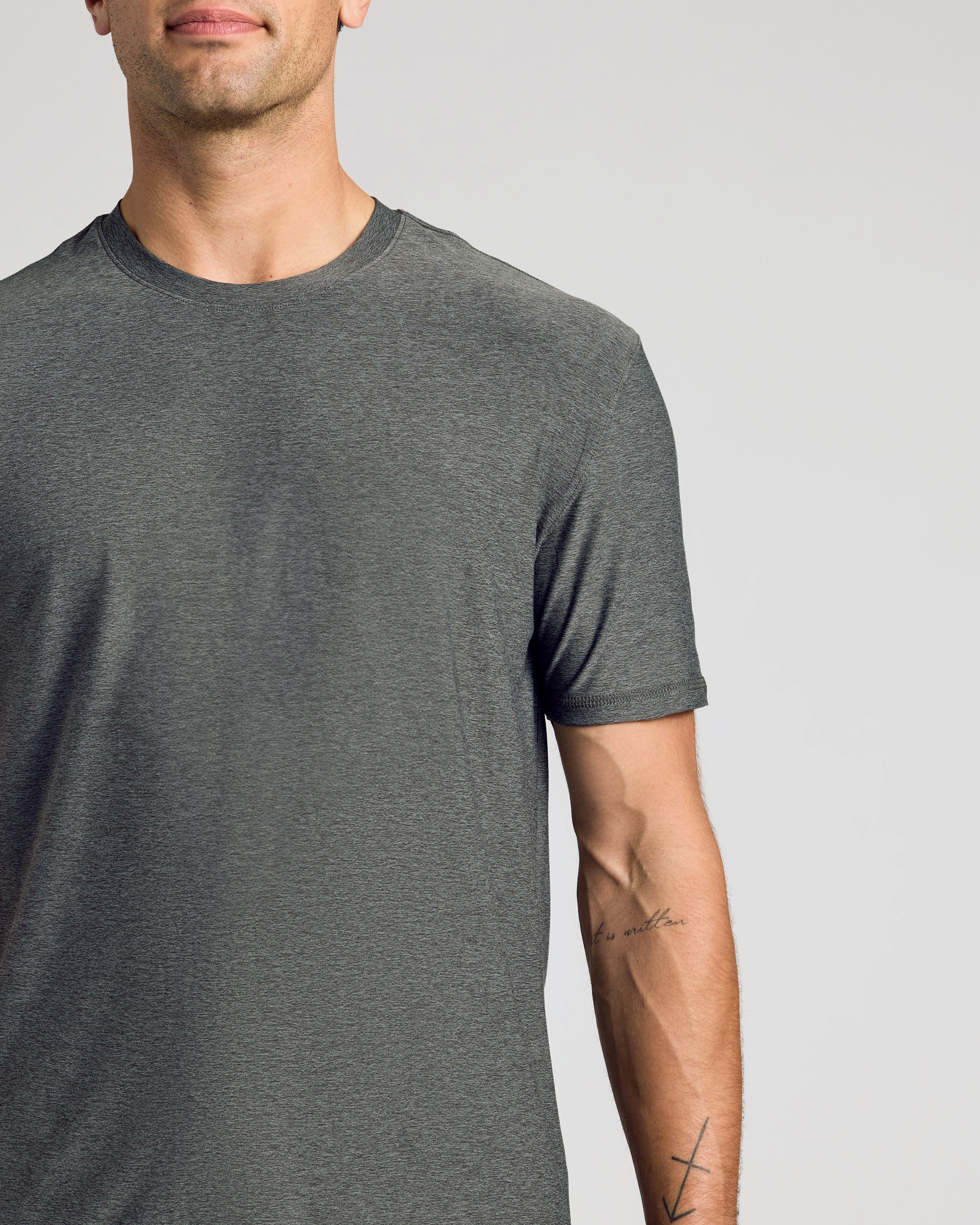 Charcoal Heather Gray Active Crew Neck Tee-VibeCloset