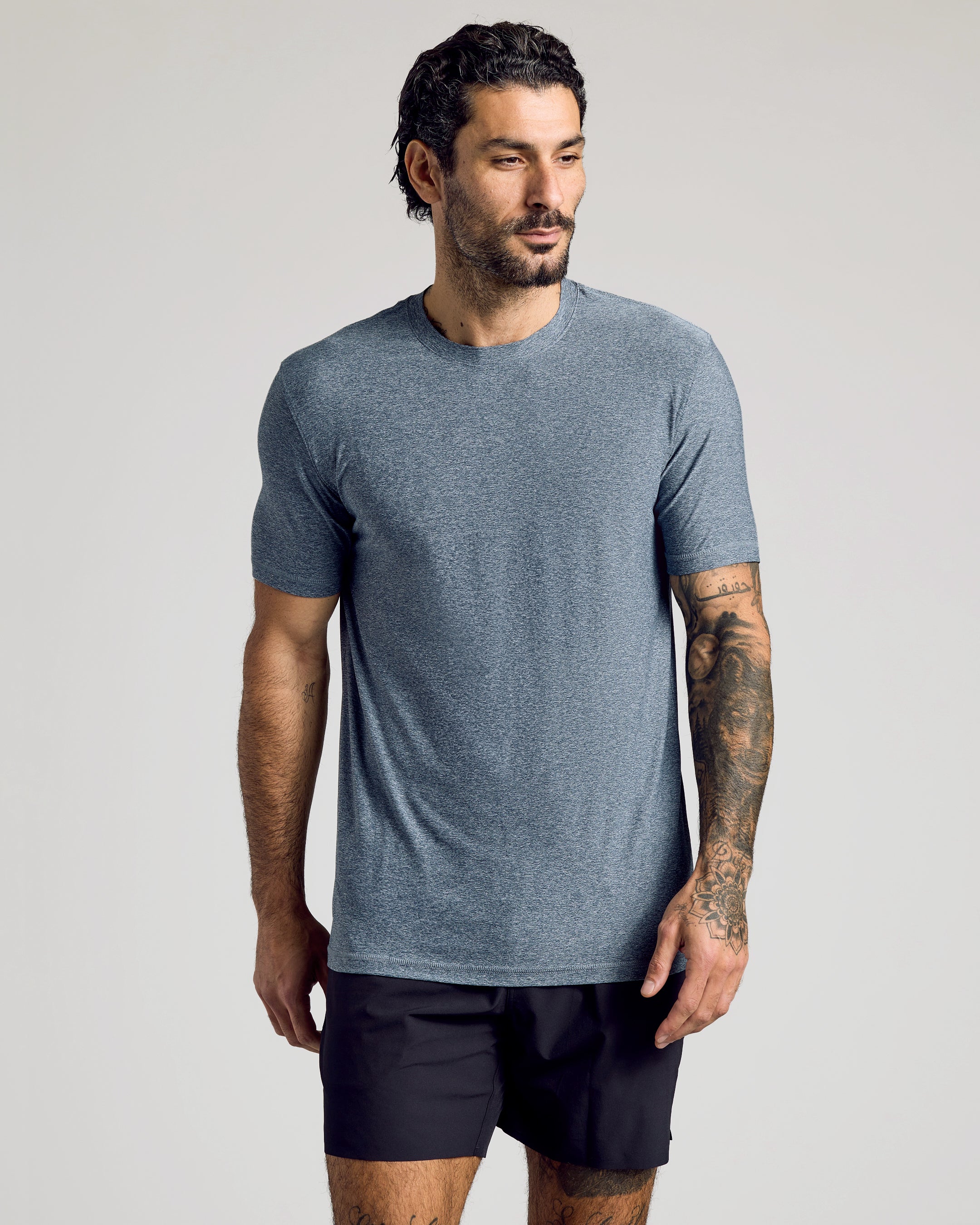 Heather Navy Active Crew Neck Tee-VibeCloset