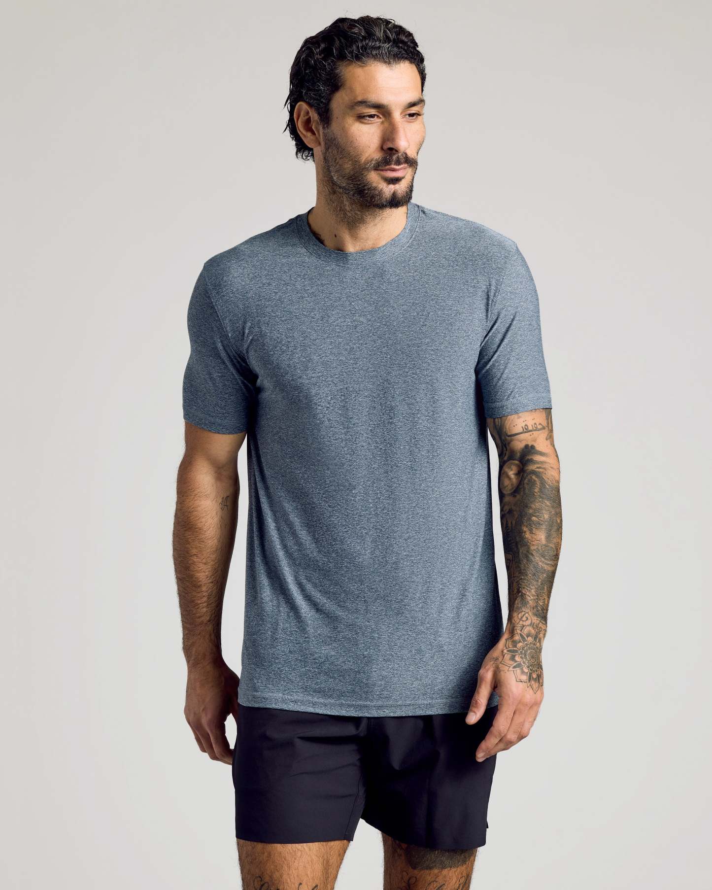 Heather Navy Active Crew Neck Tee-VibeCloset