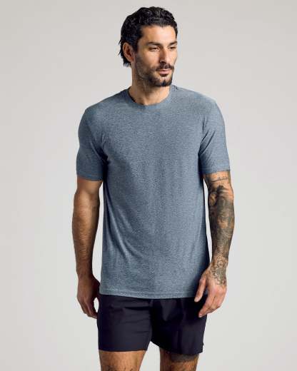 Heather Navy Active Crew Neck Tee-VibeCloset