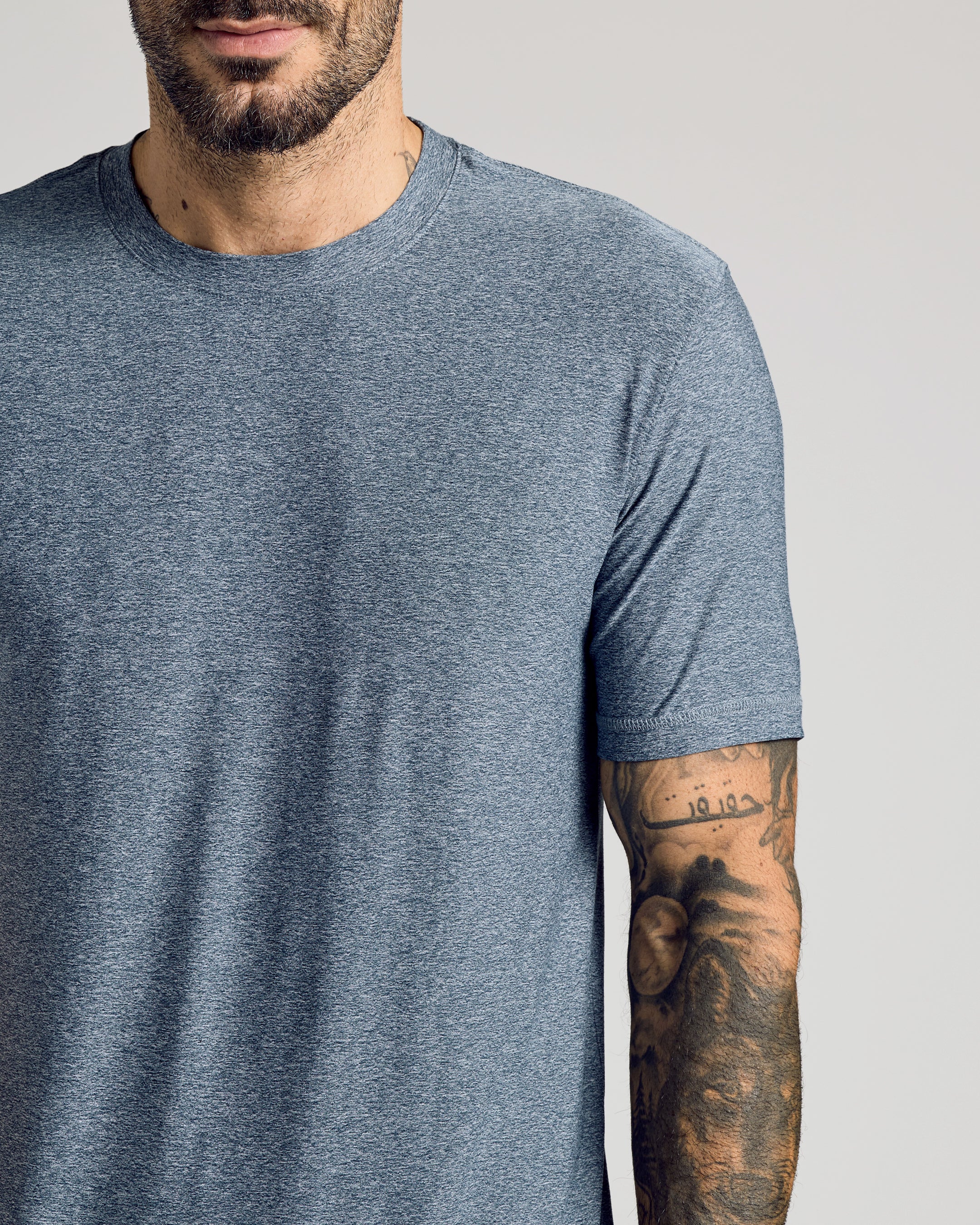 Heather Navy Active Crew Neck Tee-VibeCloset