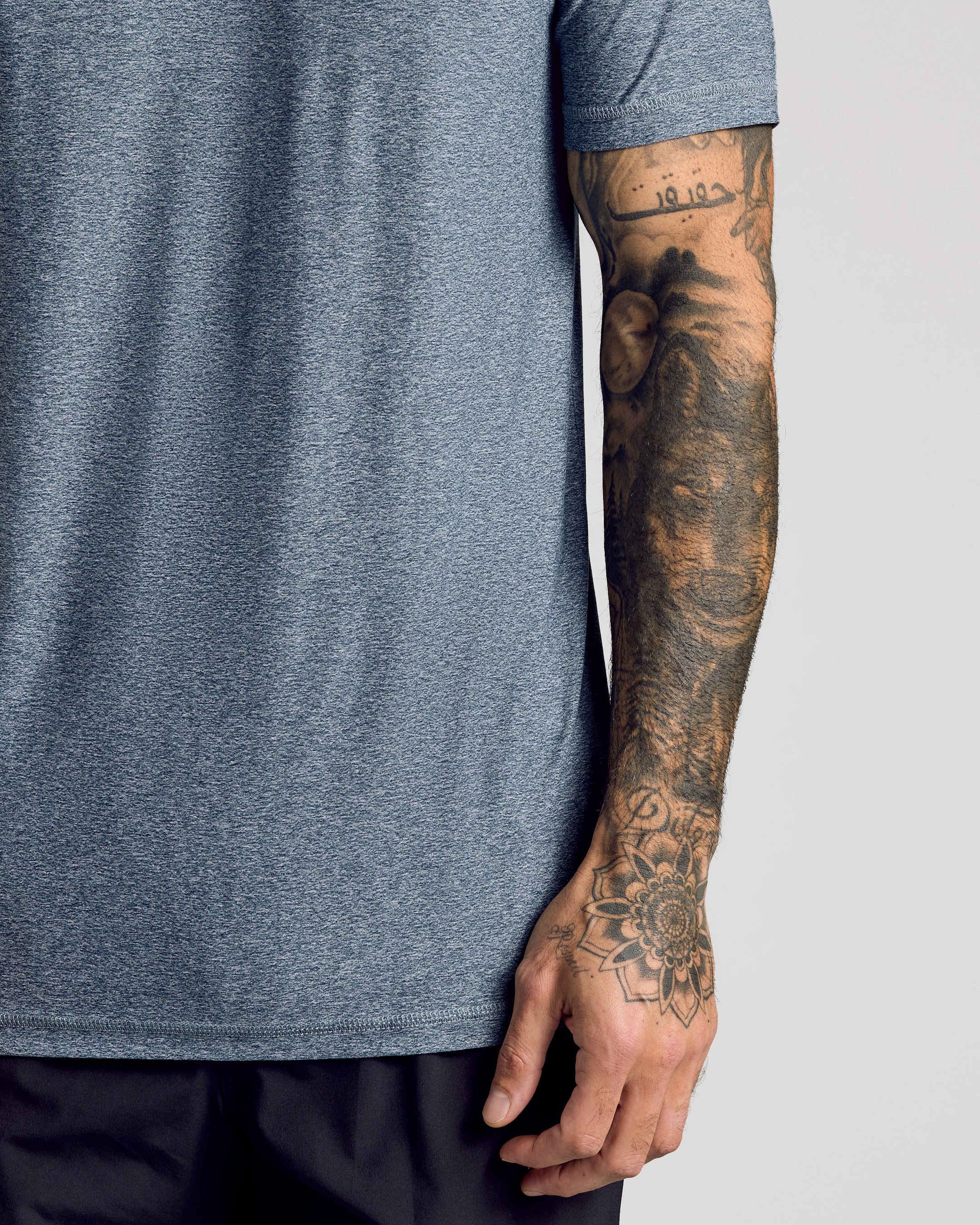 Heather Navy Active Crew Neck Tee-VibeCloset