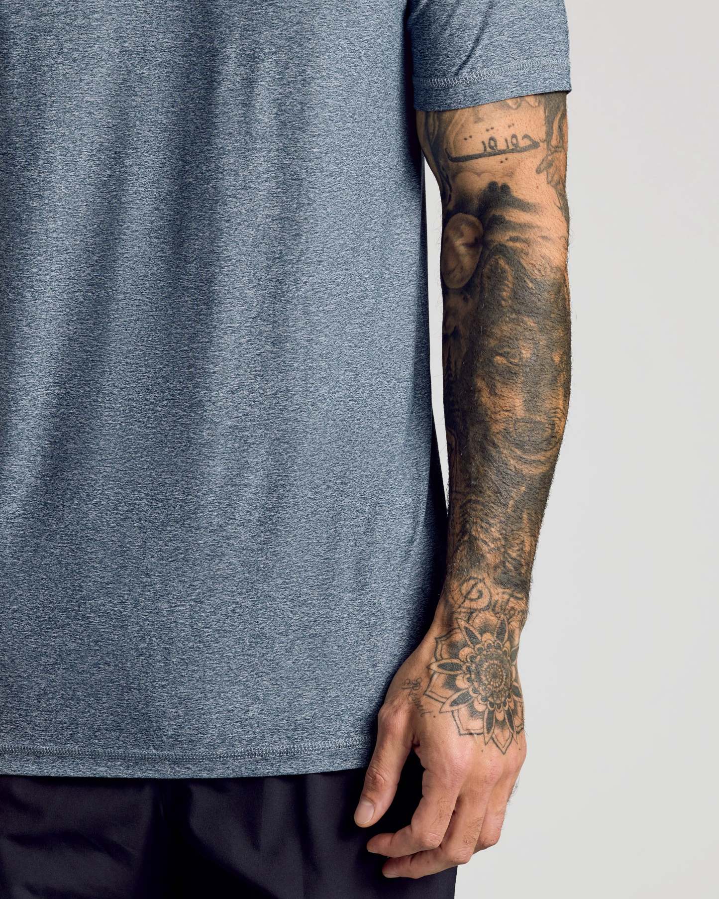 Heather Navy Active Crew Neck Tee-VibeCloset