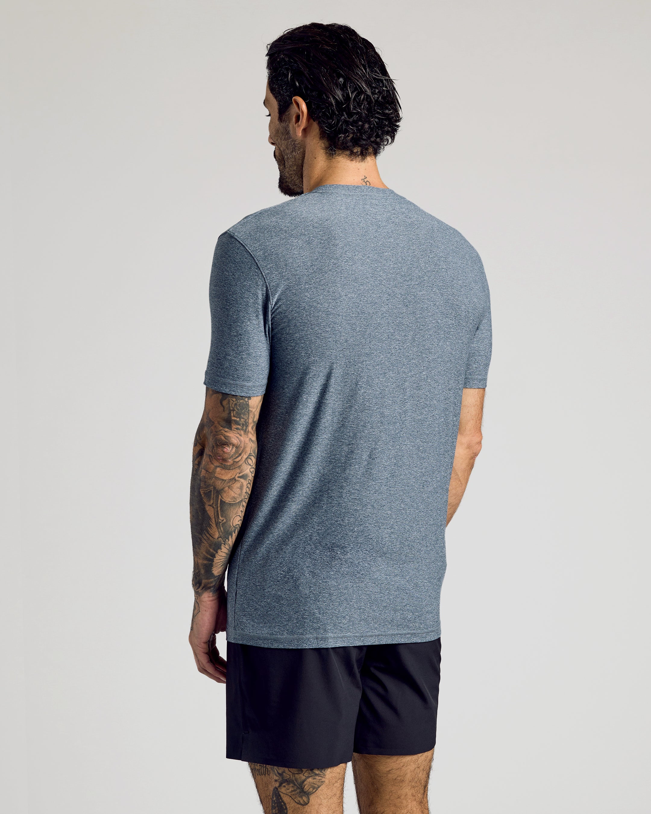 Heather Navy Active Crew Neck Tee-VibeCloset