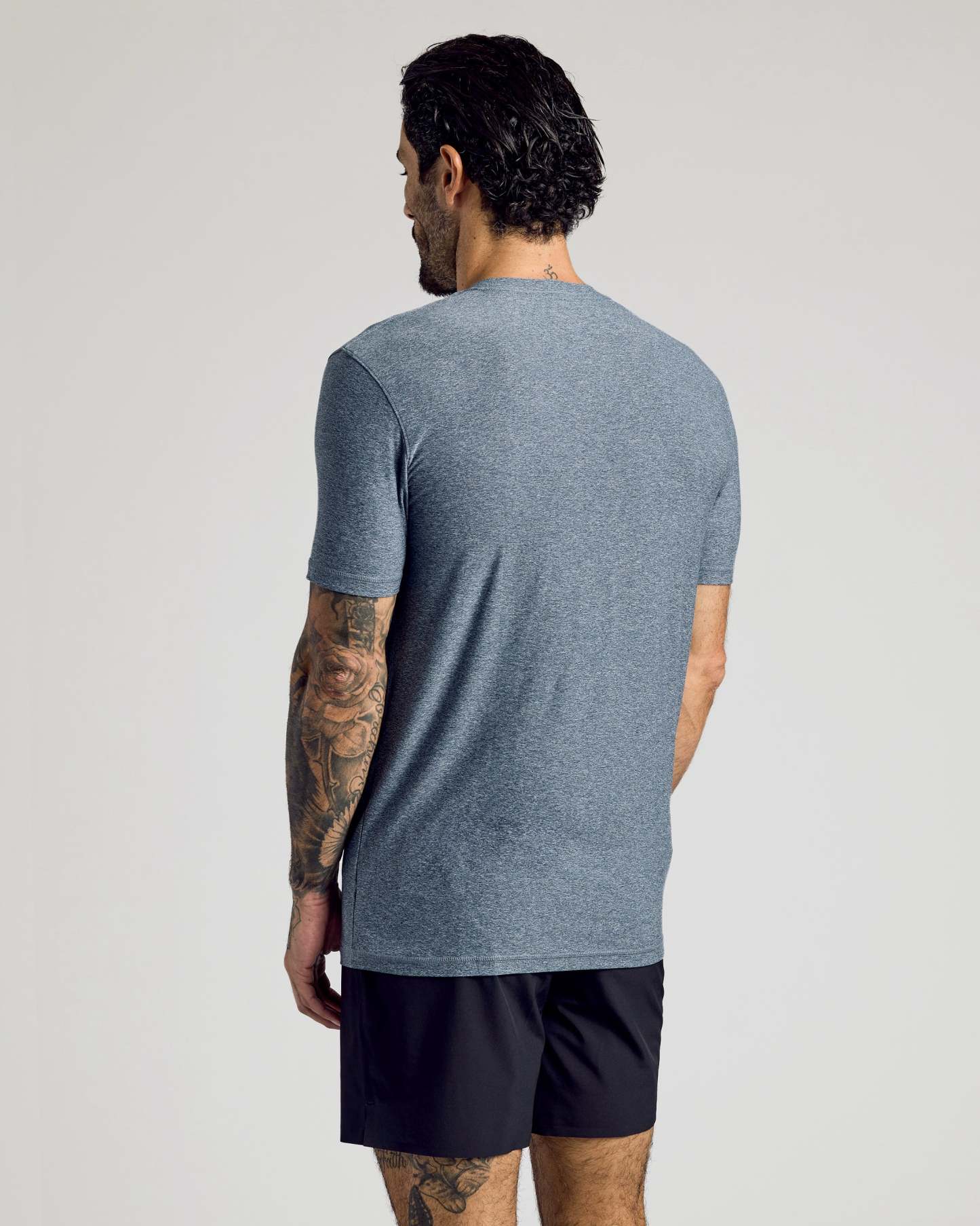 Heather Navy Active Crew Neck Tee-VibeCloset