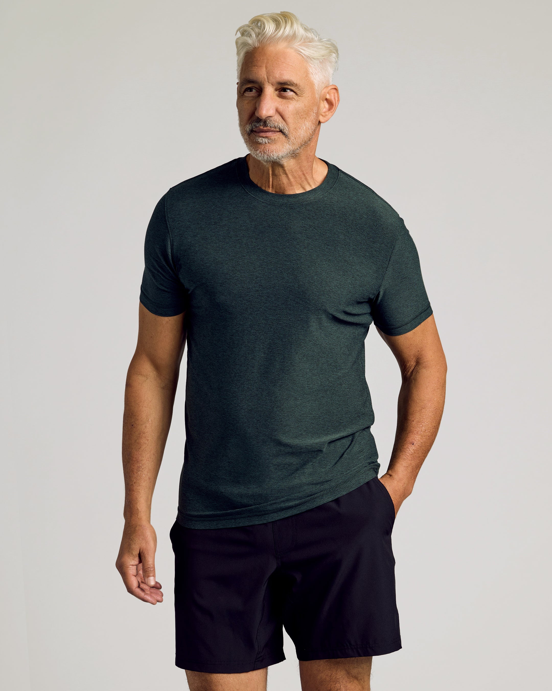 Dark Heather Forest Active Crew Neck Tee-VibeCloset