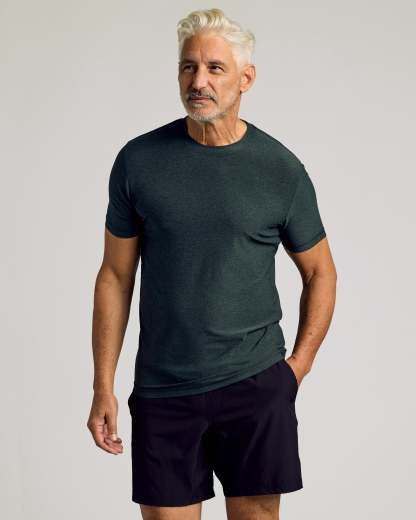 Dark Heather Forest Active Crew Neck Tee-VibeCloset