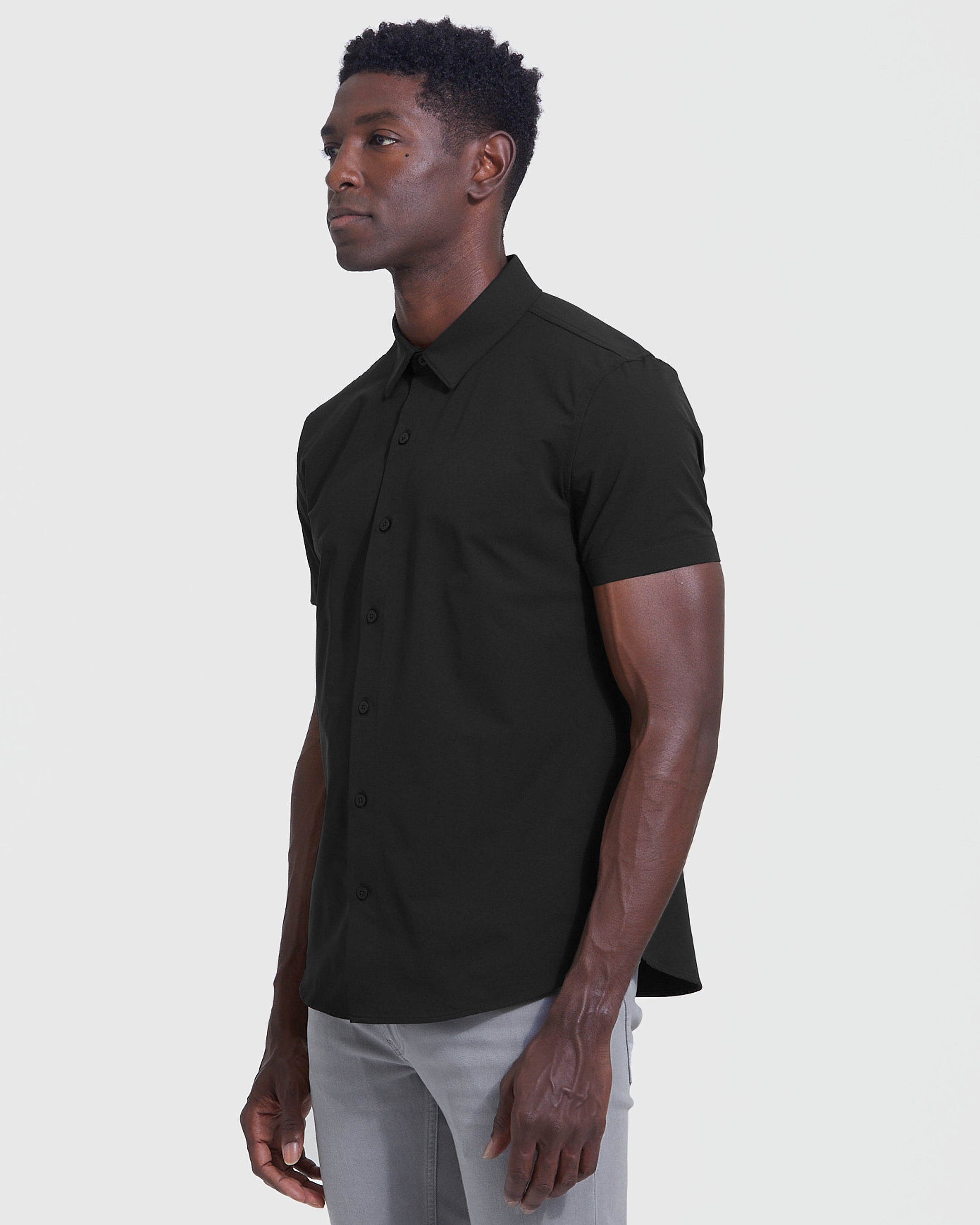 Black Commuter Short Sleeve Shirt-VibeCloset