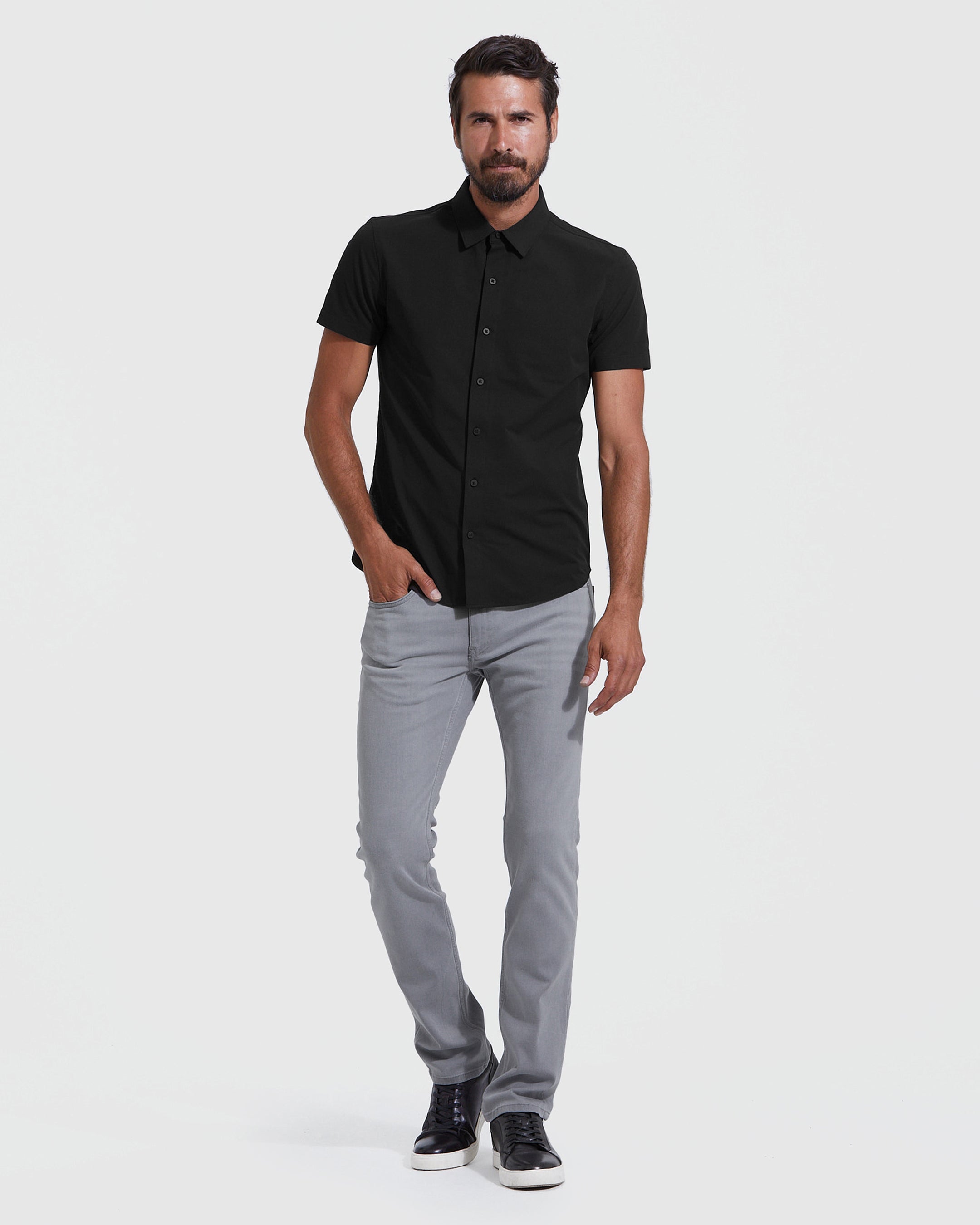 Black Commuter Short Sleeve Shirt-VibeCloset