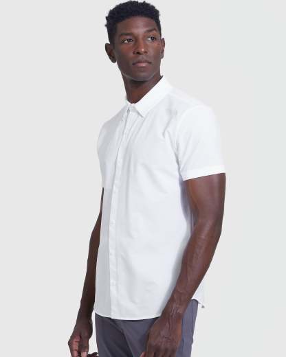 White Commuter Short Sleeve Shirt-VibeCloset