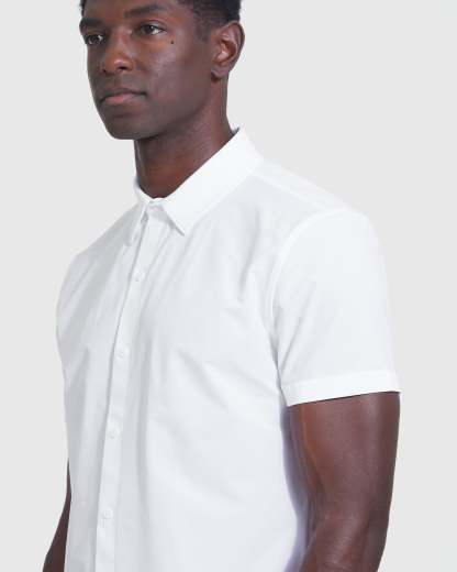 White Commuter Short Sleeve Shirt-VibeCloset