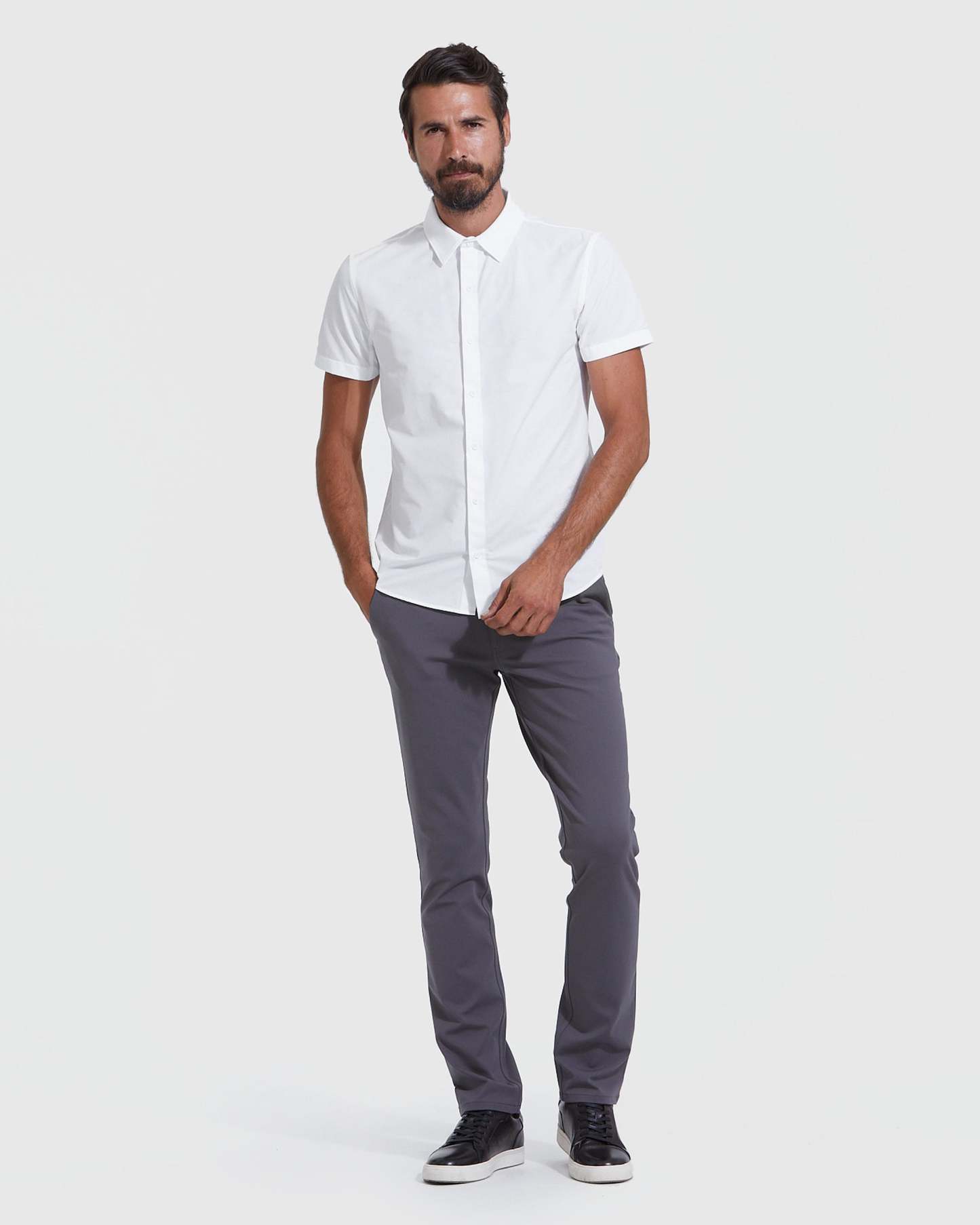White Commuter Short Sleeve Shirt-VibeCloset