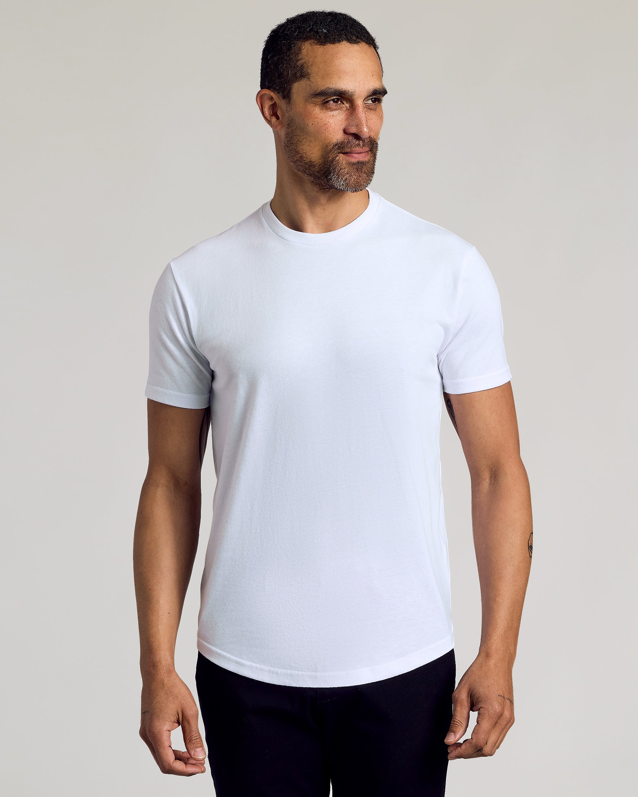 All White Short Sleeve Curved Hem Crew 6-Pack-VibeCloset