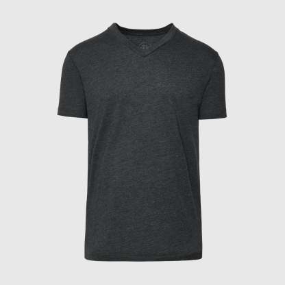 Charcoal Heather Gray V-Neck Tee-VibeCloset