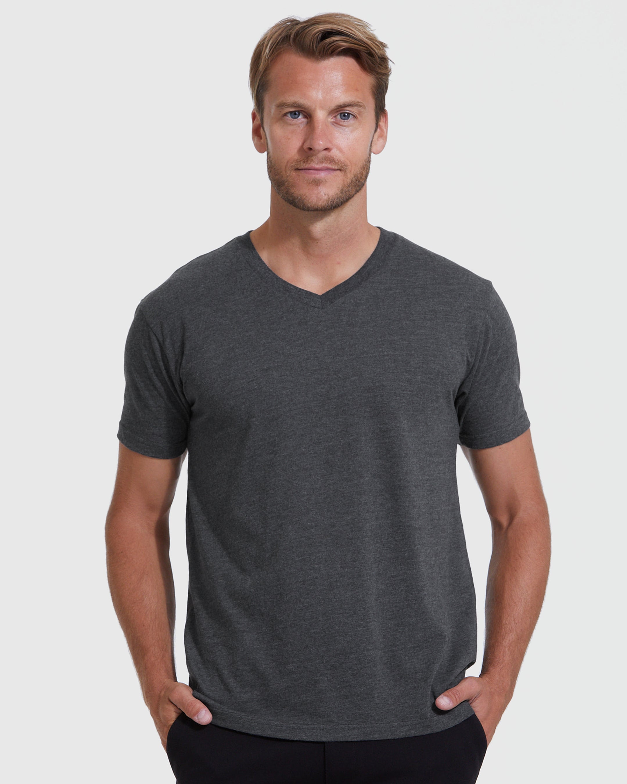 Charcoal Heather Gray V-Neck Tee-VibeCloset