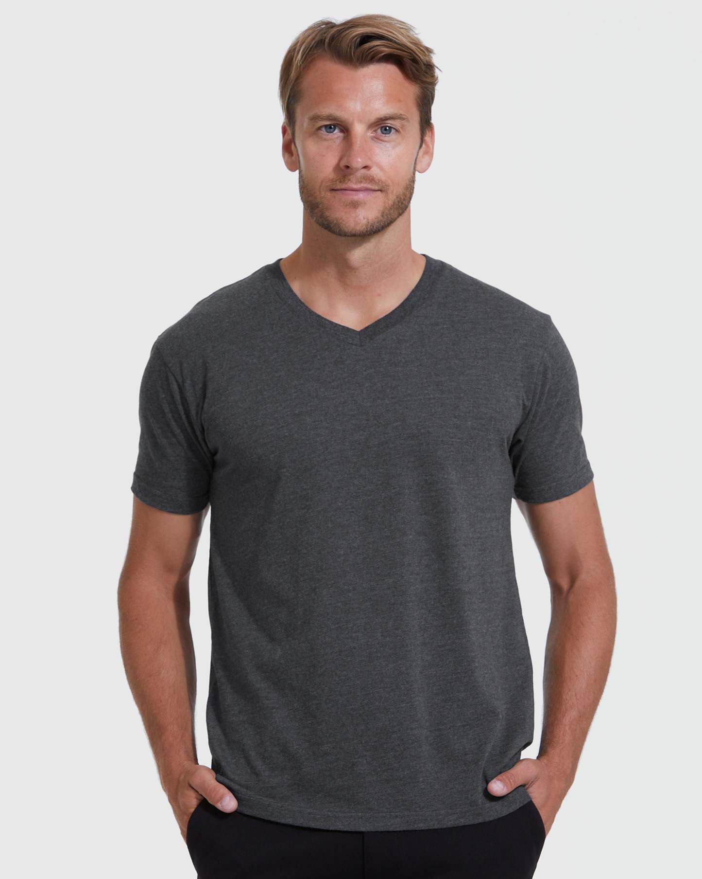 Charcoal Heather Gray V-Neck Tee-VibeCloset