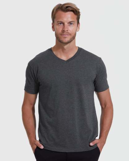 Charcoal Heather Gray V-Neck Tee-VibeCloset