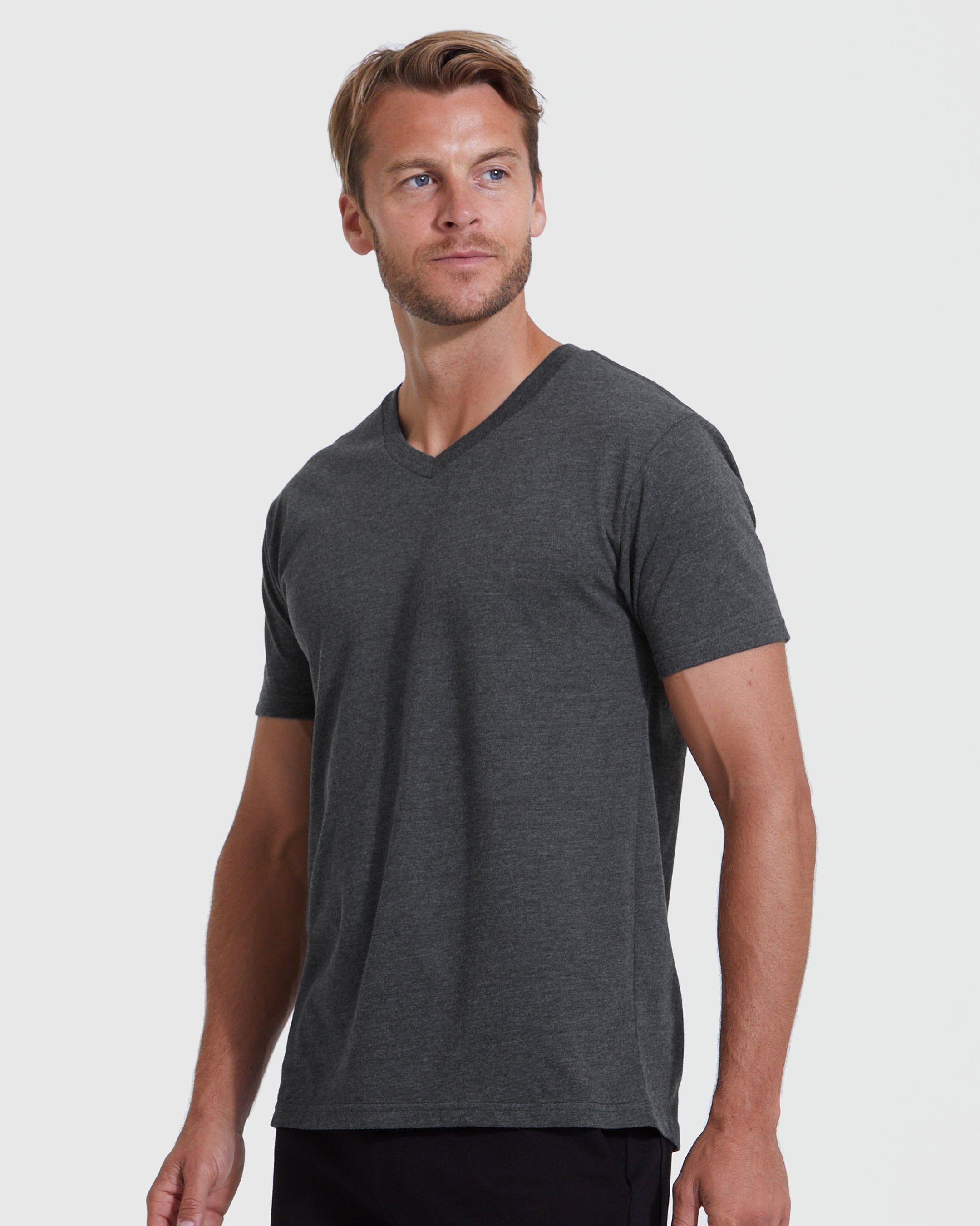 Charcoal Heather Gray V-Neck Tee-VibeCloset