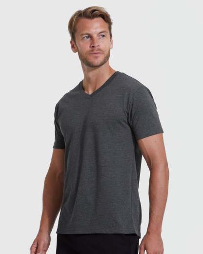 Charcoal Heather Gray V-Neck Tee-VibeCloset