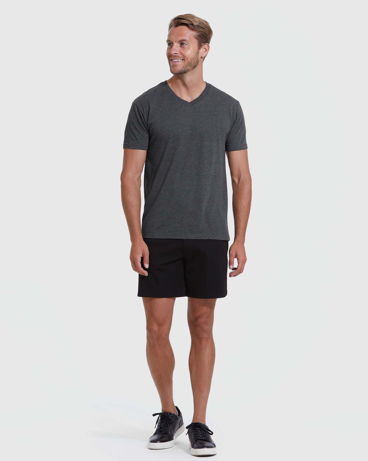 Charcoal Heather Gray V-Neck Tee-VibeCloset