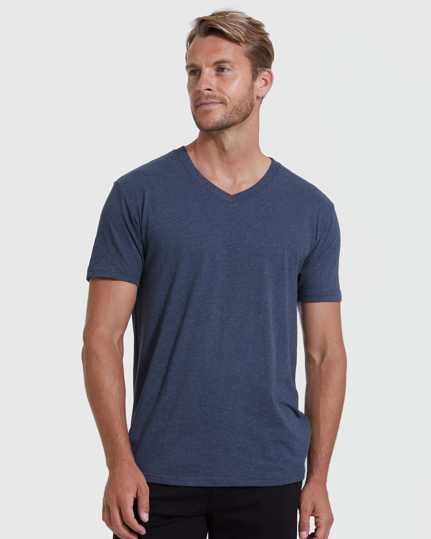 Heather Navy V-Neck Tee-VibeCloset