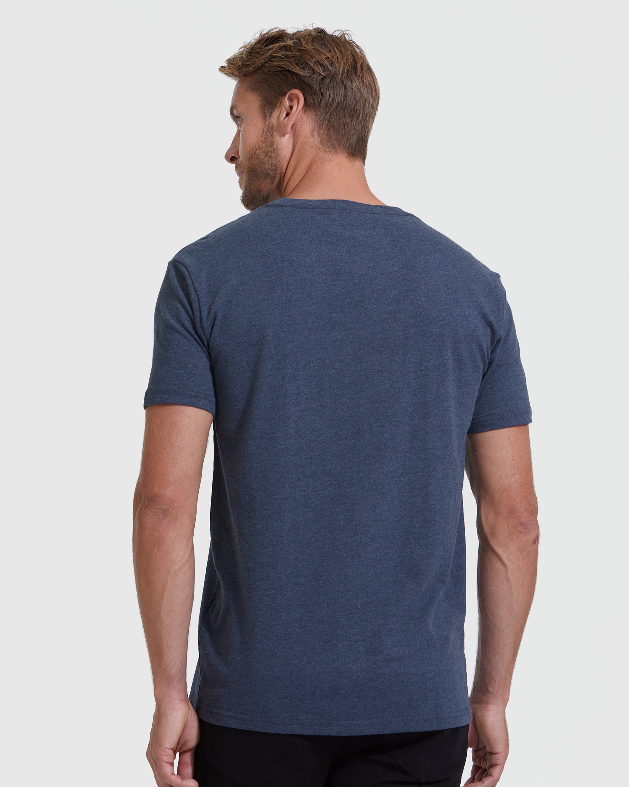 Heather Navy V-Neck Tee-VibeCloset