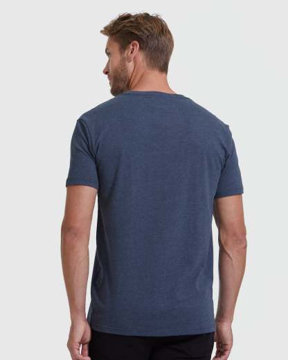 Heather Navy V-Neck Tee-VibeCloset