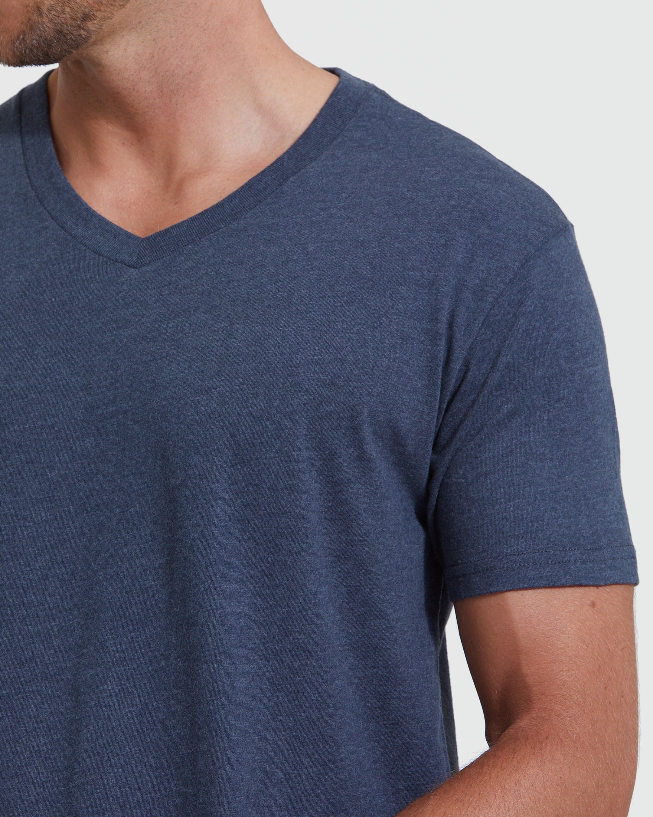 Heather Navy V-Neck Tee-VibeCloset