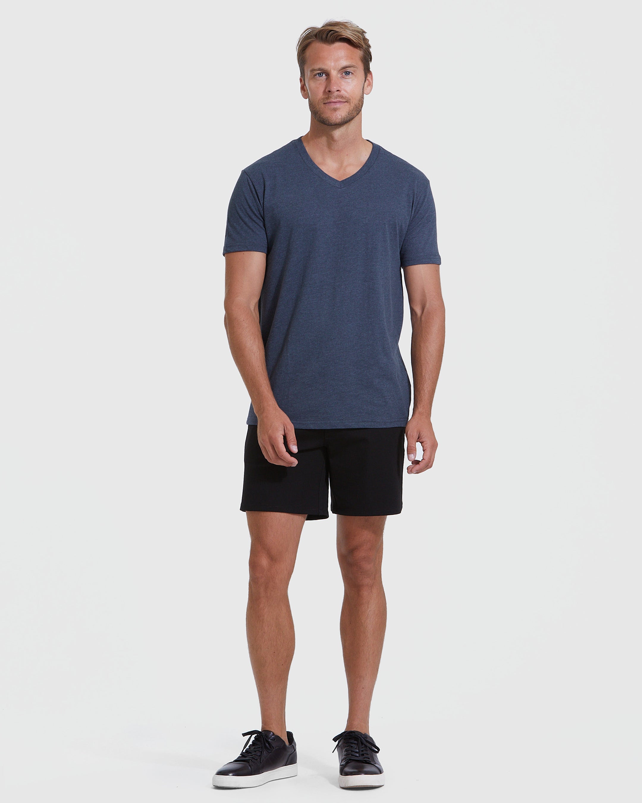 Heather Navy V-Neck Tee-VibeCloset