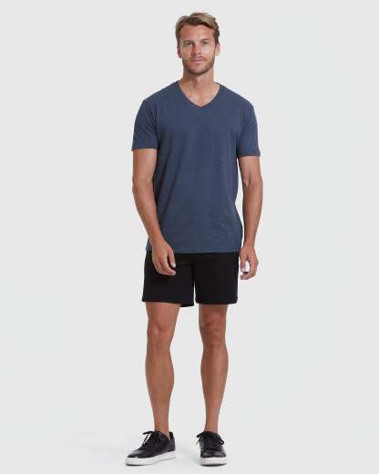 Heather Navy V-Neck Tee-VibeCloset