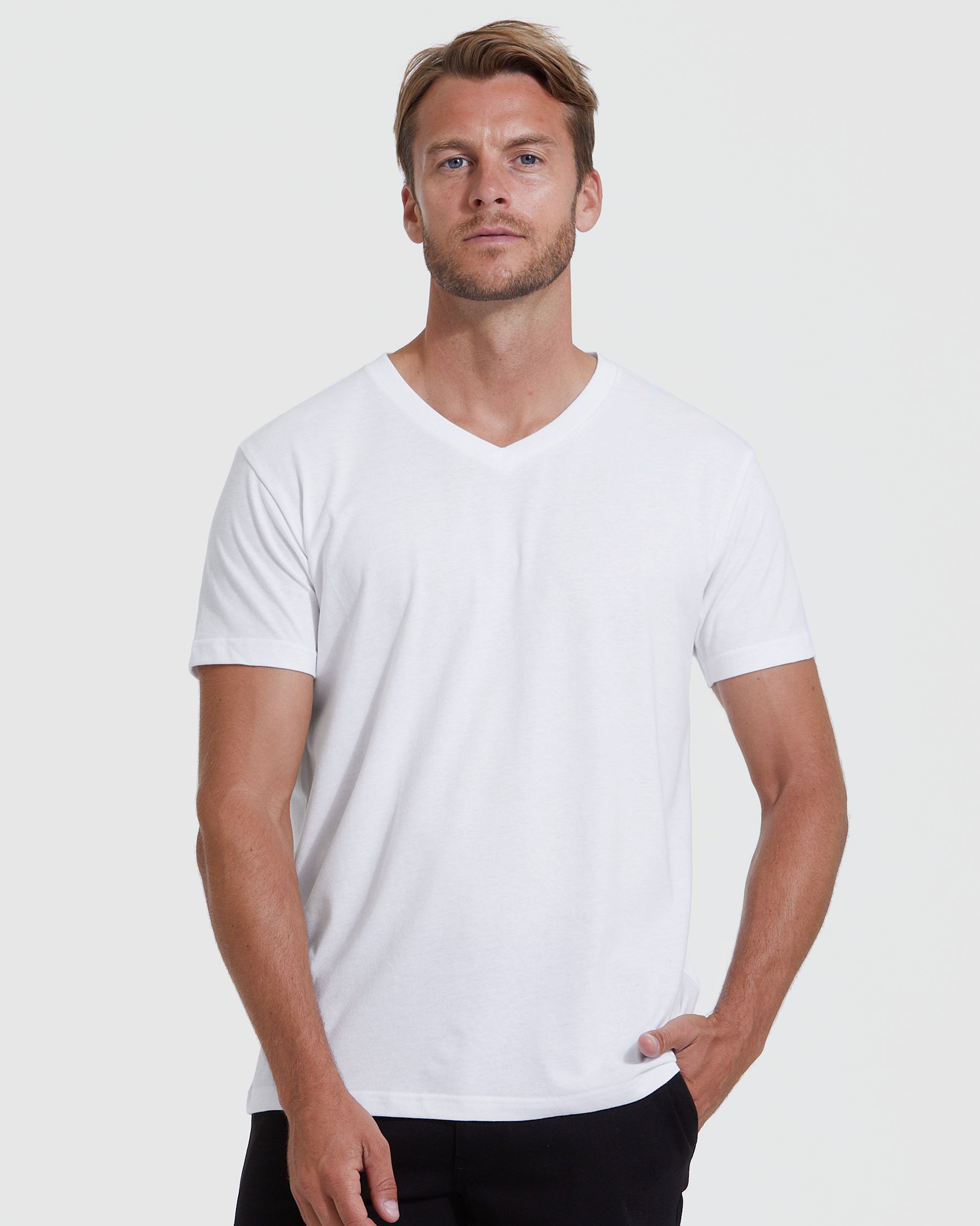 All White V-Neck Tee 6-Pack-VibeCloset