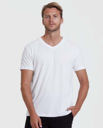 All White V-Neck Tee 6-Pack-VibeCloset