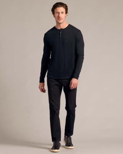 Black Long Sleeve Henley-VibeCloset