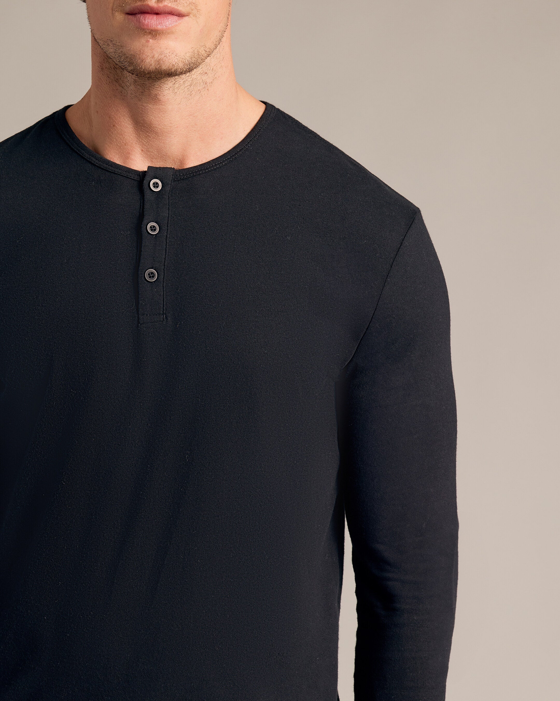 Black Long Sleeve Henley-VibeCloset