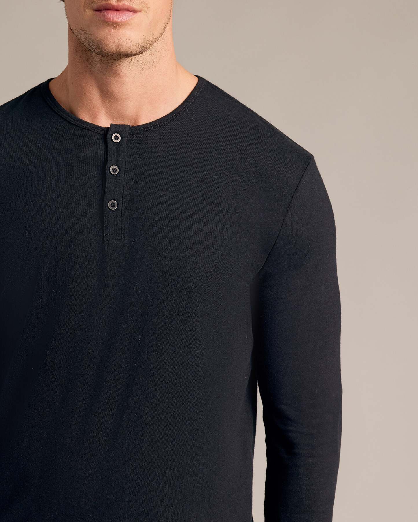 Black Long Sleeve Henley-VibeCloset