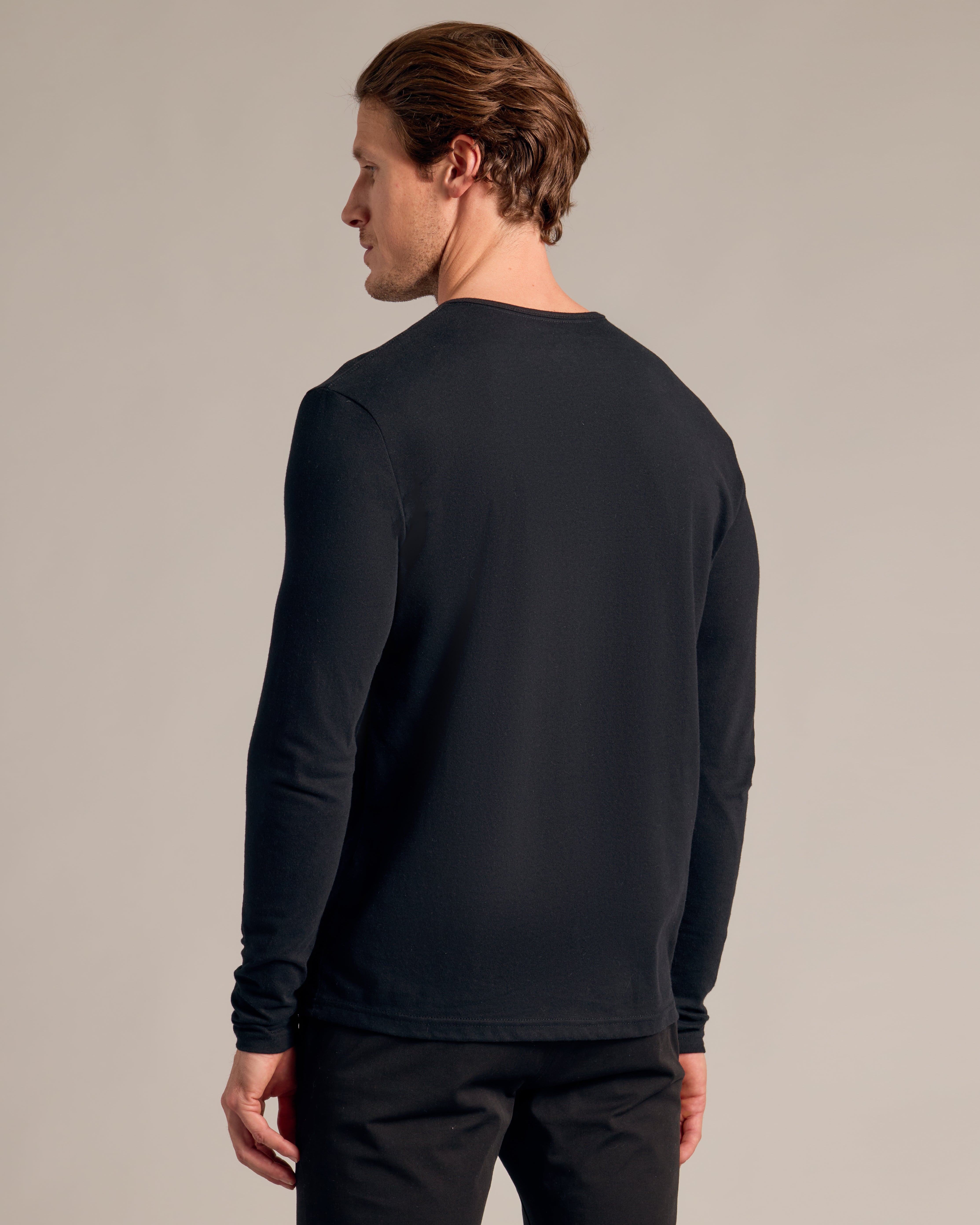 Black Long Sleeve Henley-VibeCloset