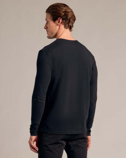 Black Long Sleeve Henley-VibeCloset