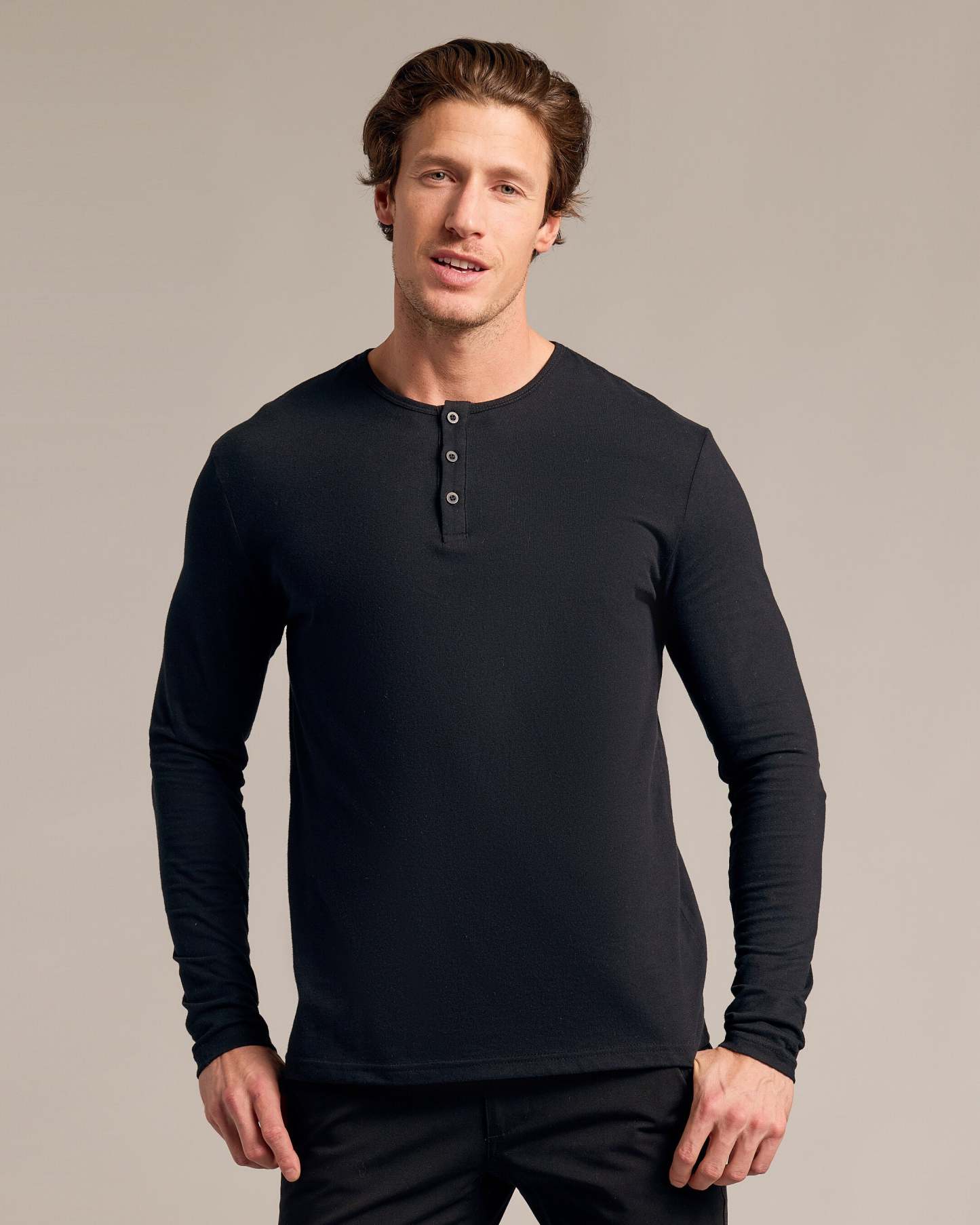 Black Long Sleeve Henley-VibeCloset