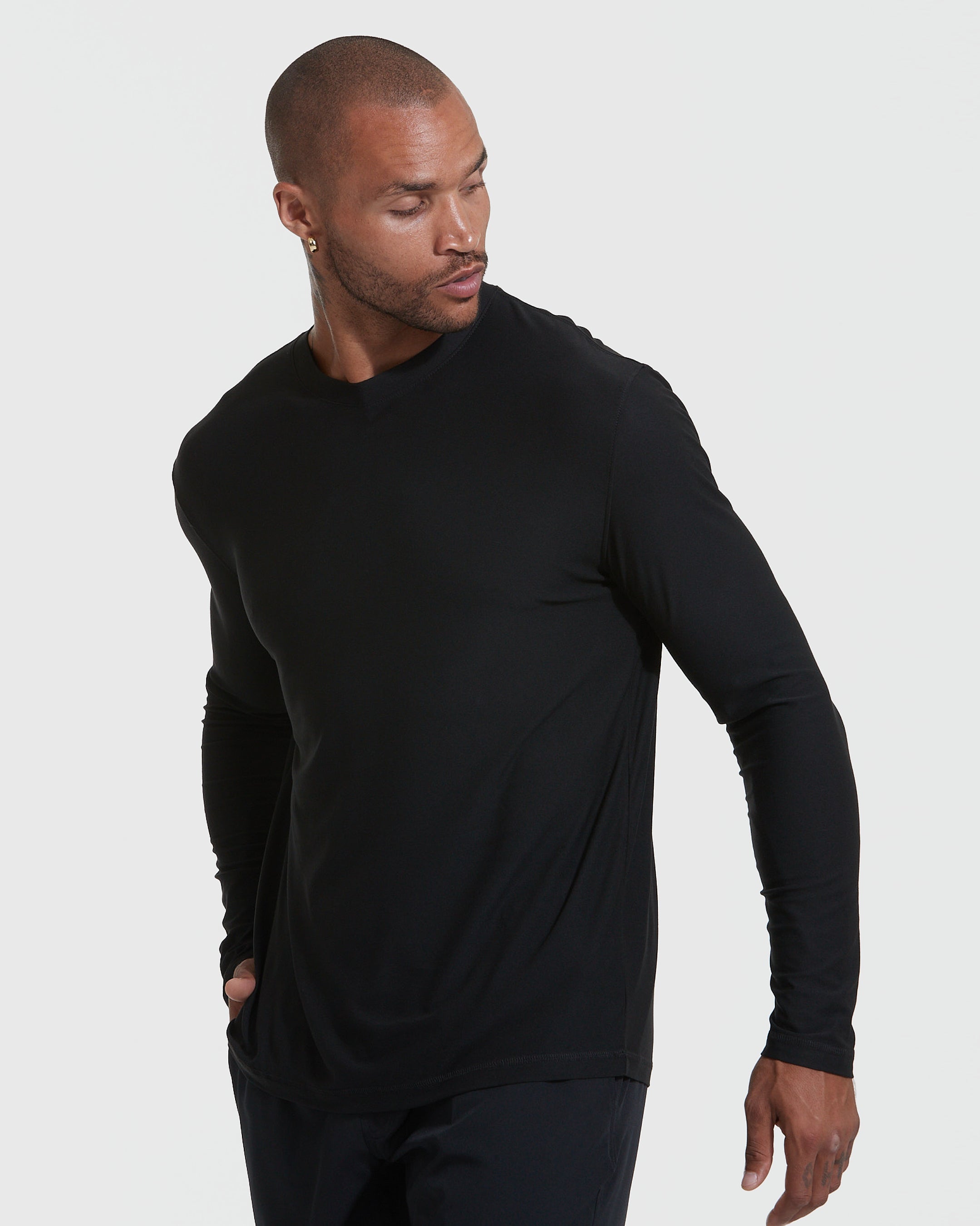 Black Active Long Sleeve Crew Neck T-Shirt-VibeCloset