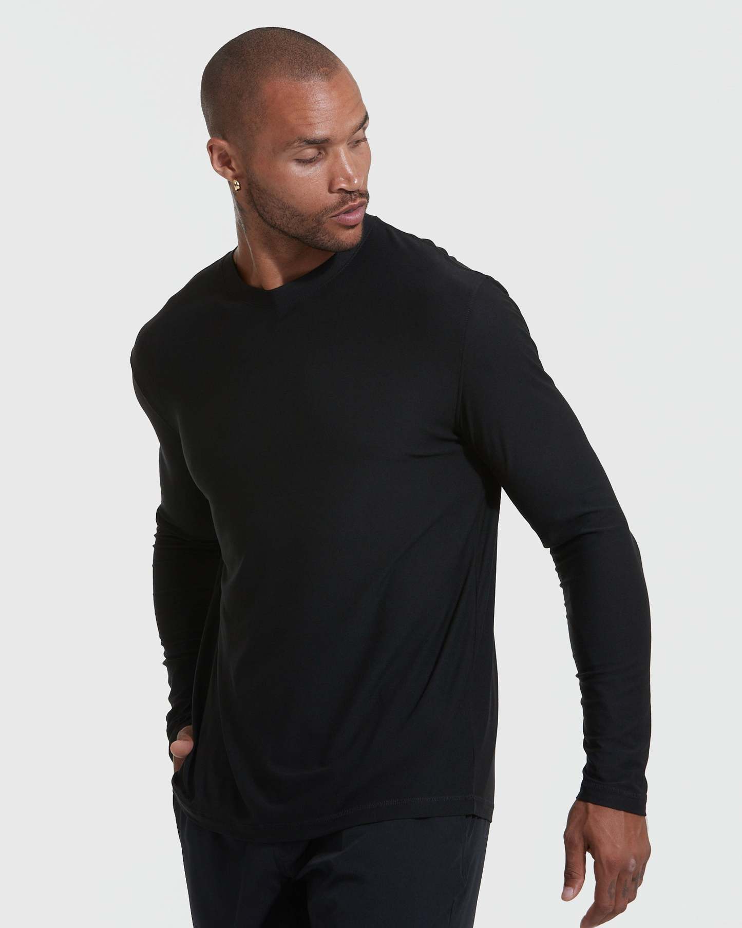 Black Active Long Sleeve Crew Neck T-Shirt-VibeCloset