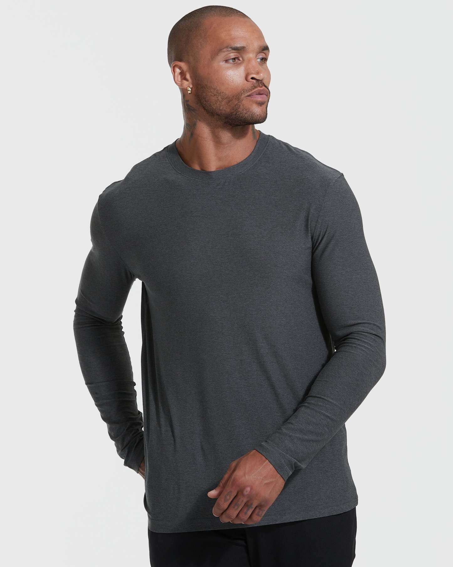 Charcoal Heather Gray Active Long Sleeve Crew T-Shirt-VibeCloset