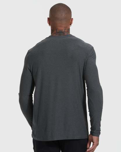 Charcoal Heather Gray Active Long Sleeve Crew T-Shirt-VibeCloset
