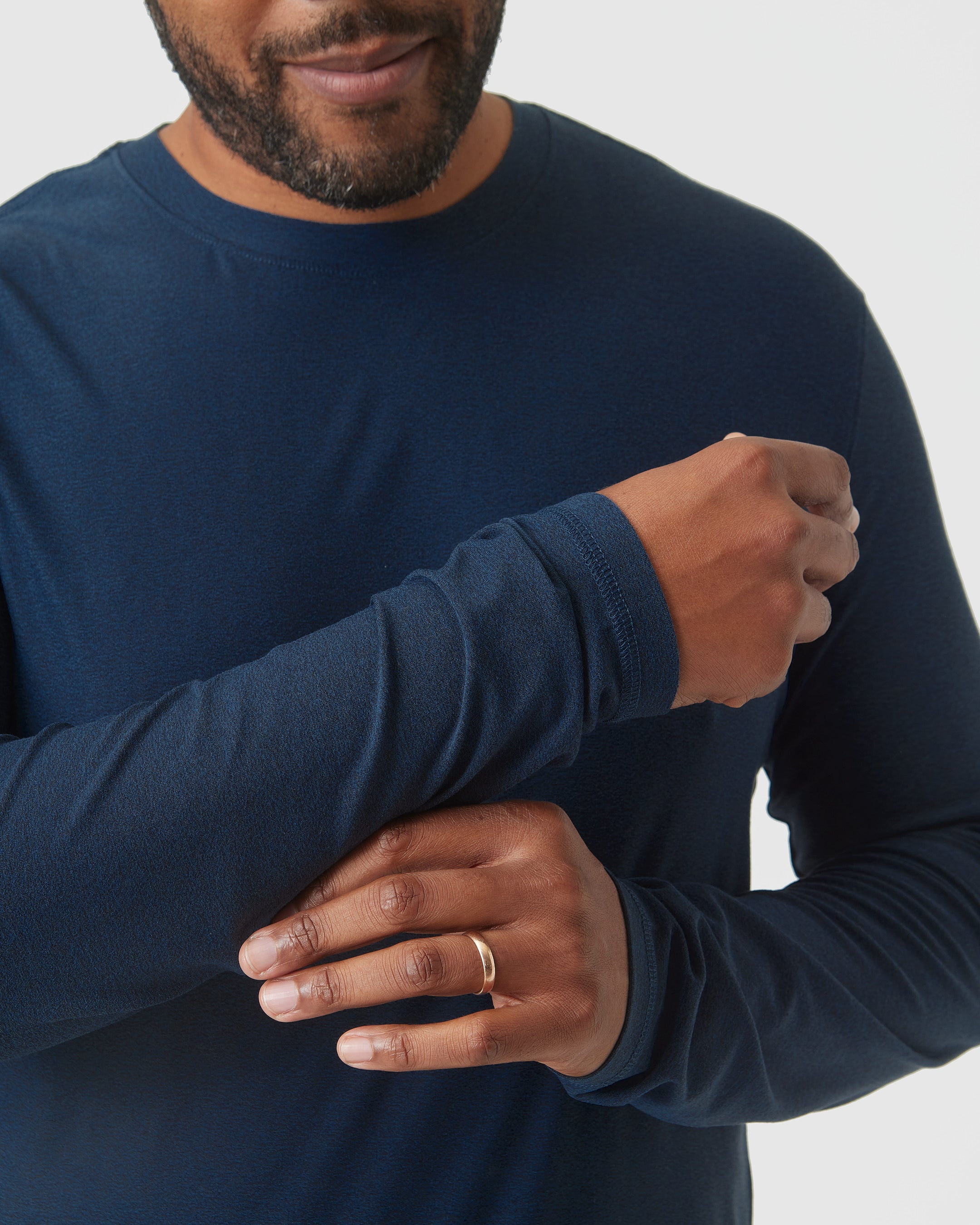 Deep Sea Blue Heather Active Long Sleeve Crew T-Shirt-VibeCloset