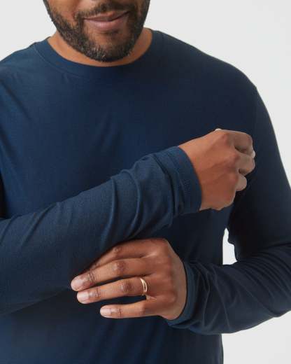 Deep Sea Blue Heather Active Long Sleeve Crew T-Shirt-VibeCloset