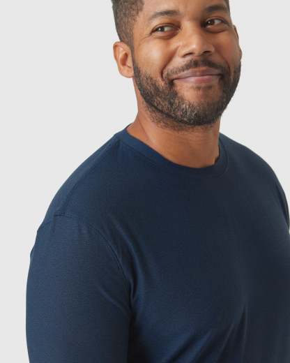 Deep Sea Blue Heather Active Long Sleeve Crew T-Shirt-VibeCloset