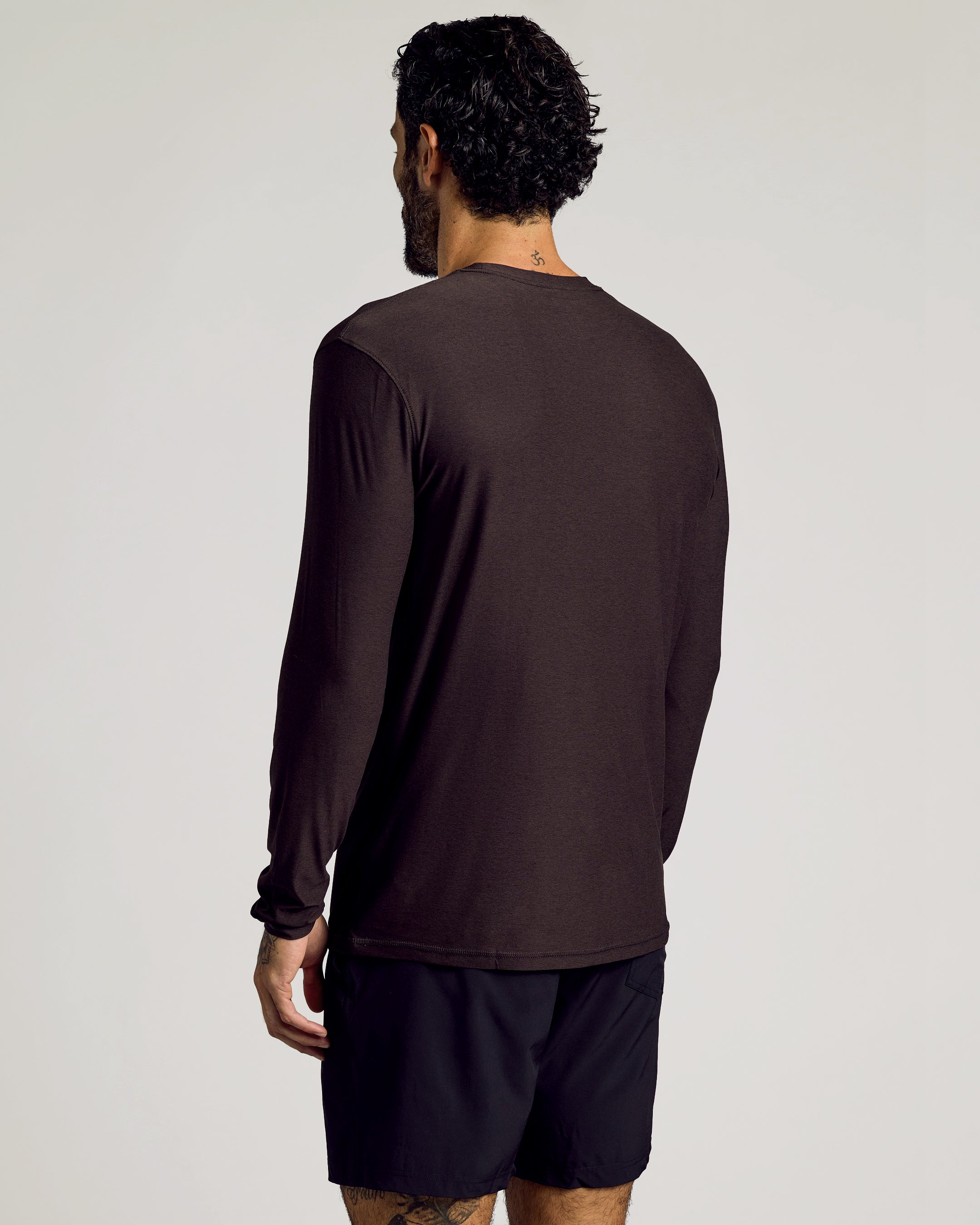Dark Heather Cocoa Active Long Sleeve Crew T-Shirt-VibeCloset