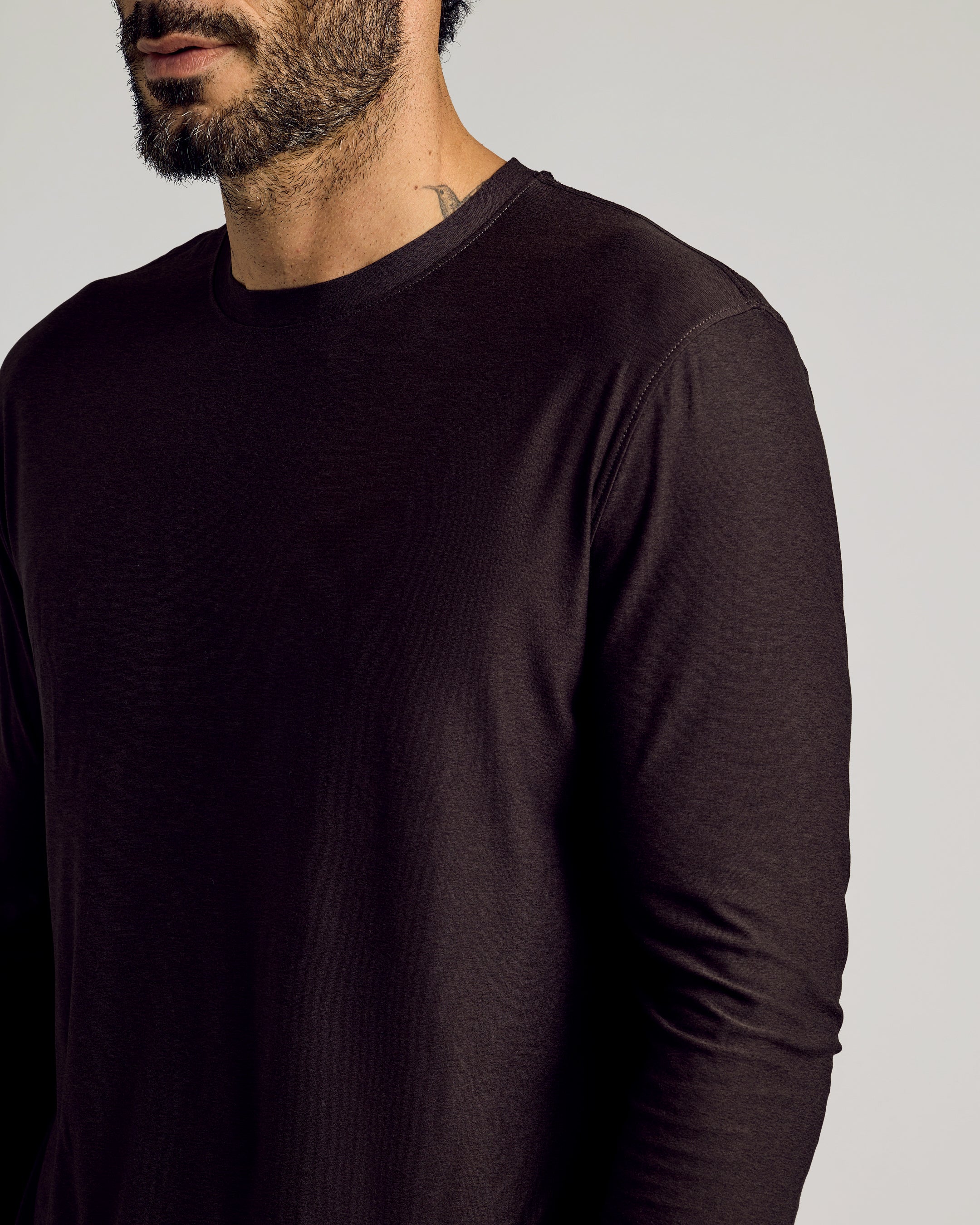 Dark Heather Cocoa Active Long Sleeve Crew T-Shirt-VibeCloset